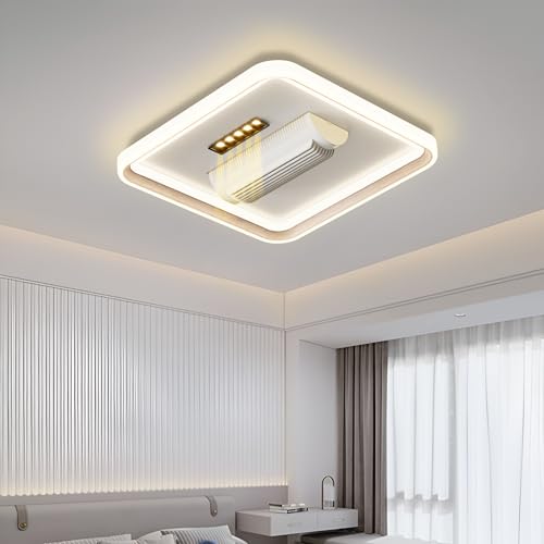 Image of Smartway Square Belen Ceiling Fan Chandelier with Light | Modern BLDC Noiseless Motor, Auto Rotatable Blower, 3 Color LED Modes, Remote & App Control for Living Room, Dining & Bedroom