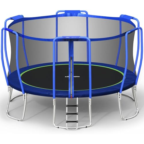 Zupapa Trampolines No-Gap Design 1500 LBS Weight Capacity 16 15 14 12 10 8FT for Kids Children with Safety Enclosure Net Outdoor Backyards Large Recreational Trampoline