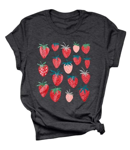 Strawberry Shirts for Women Strawberries Print Tshirt Cottagecore Clothing Tshirt Gardener Gift Tops