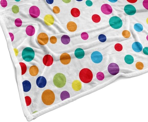 Image of Clolrful Polka Dots Rainbow Throw Blankets, White Modern Geometric Soft Cozy Flannel Warm Blanket for Bedroom Living Room Home, Plush Throw Blanket Camping Travel Couch Sofa Kids, 50 x 60
