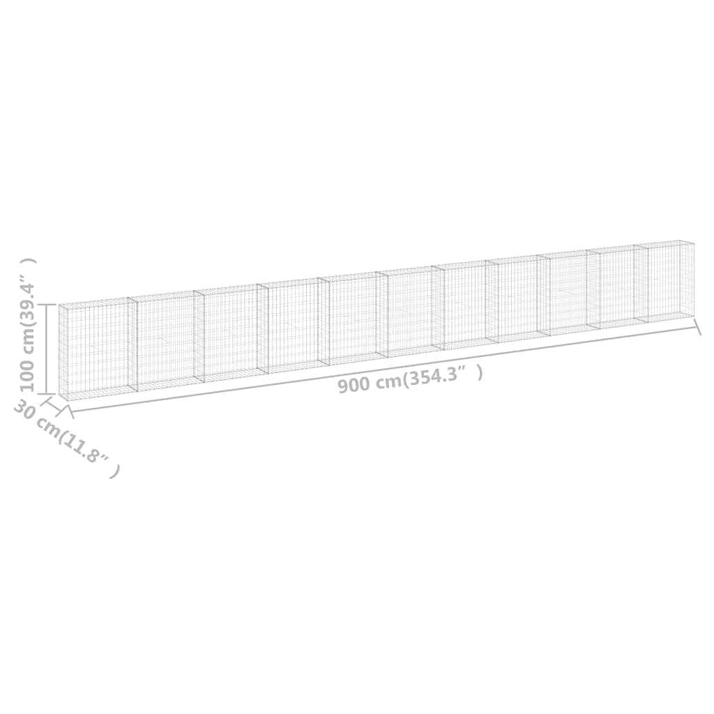 vidaXL Gabionenwand mit Abdeckung Gabione Steingabionen Steinkorb Gabionen Wand Drahtkorb Draht Mauer Verzinkter Stahl 900x30x100cm