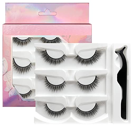3Pairs Reusable Self Adhesive Eyelashes, Eyelashes Natural Look and No Glue or Eyeliner Needed, False Lashes 2 Secs to Put on, Gift for Women (Natural and Bushy)