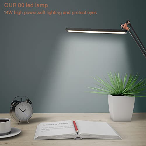 Paugeory Led Lamp, Led Swing Arm Lamp With Jig, 3 Color Modes, Level 8 Dimmer Eye Protection Lamp, For Home Office, Study, Reading, Dorm, Studio, With Usb Adapter (Black And Gold) #TOP5