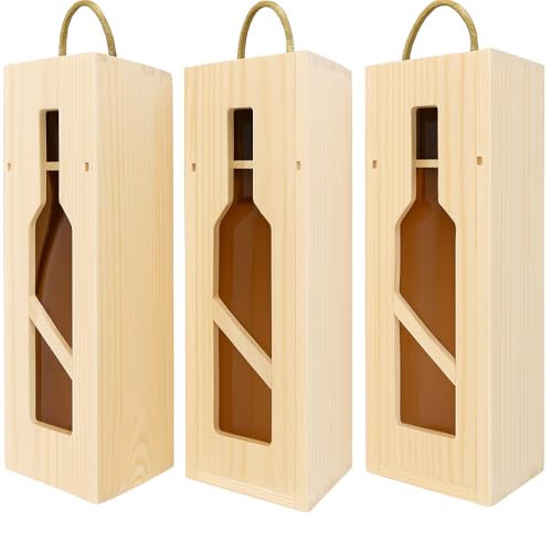 3 Pack Wine Box - Single Wine Bottle Wood Storage Gift Box with Handle for Birthday Party, Housewarming, Wedding, Anniversary, Celebrations, Parties, New Year, Holidays, Occassions