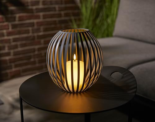 Northpoint LED Kerzenlaterne Windlicht für Innen und Außen batteriebetrieben warmweißes Licht mit Timer Kerzenschein Flackereffekt Grau