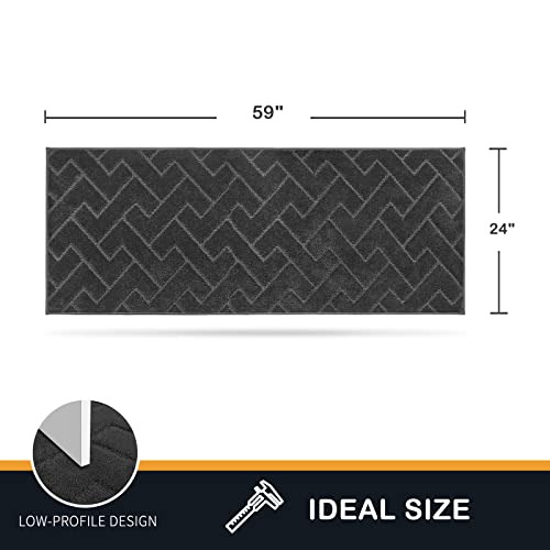 PURRUGS Dirt Trapping Door Mat 24" x 59", Non-Slip Machine Washable Entry Rug, Shoe Scraper, Dog Doormat, Super Absorbent Welcome Mat for Front & Back Door, Muddy Wet Shoes & Paws, Charcoal