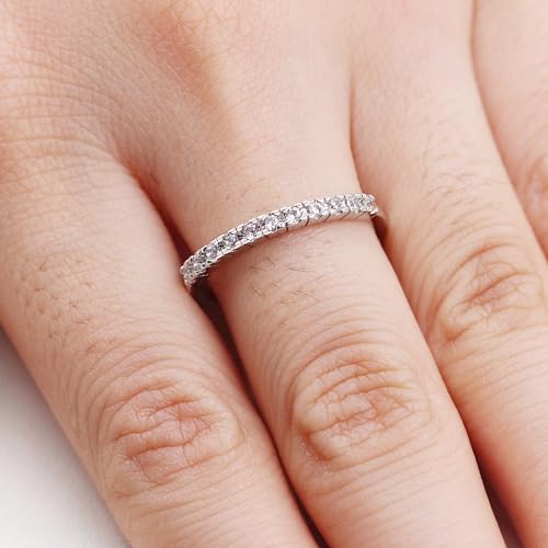 Platinum Plated/Rose Gold Plated Half Eternity Band Ring 2mm White/Purple/Red Zircon Stackable Wedding Engagement Ring for Women’s Birthday Anniversary2