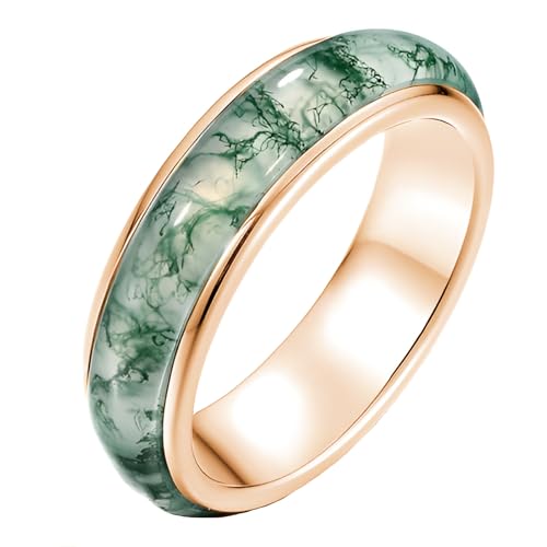 Natural Moss Agate Rings for Women Men 10K 14K 18K Rose Gold Moss Agate Wedding Ring Anniversary Christmas Jewelry Gifts