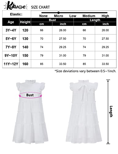 Kukume Girls Ruffle Dress Sleeveless Zipper Up Back Bow Tiered Chiffon A-Line Dress Flow Cute Midi White Dresses 11-12 Years #TOP5