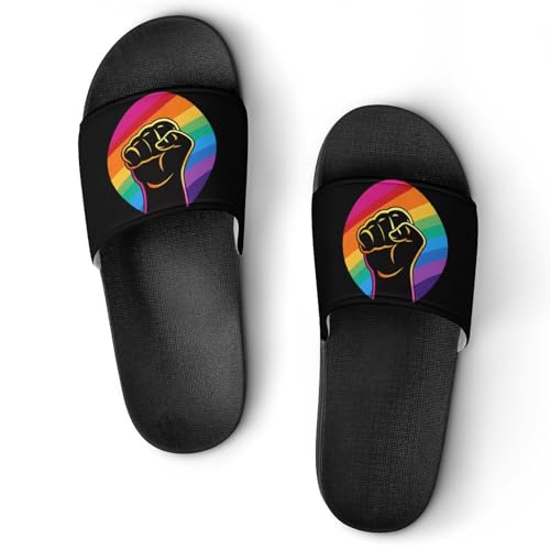 Black Pride Rainbow Peace House Sandals Non-Slip Bathroom Slippers Beach Summer Shoes for Men Women