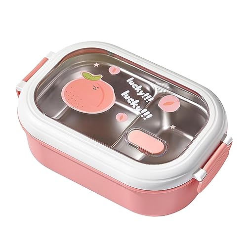 TYCIONG Tragbare Lunchbox, Auslaufsichere Lunchboxen, Geteilte -Lunchbox mit 2 Fächern, Thermo-Lunchbox aus Edelstahl Erwachsene, Kinder, Büro und Schule (Rosa)
