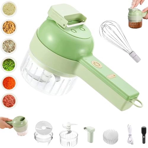 ポータブル電動チョッパー 4-in-1 多機能ワイヤレス野菜・肉挽き器 家庭用キッチン用(Green+Egg Beater)