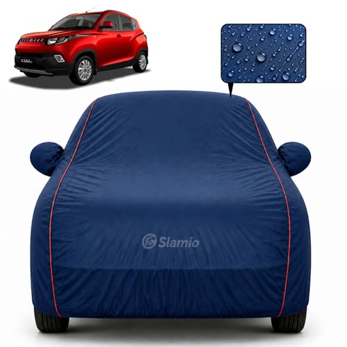 Image of Premium 100% Waterproof Car Cover for Mahindra KUV100 NXT Model All-Weather, UV & Dust Protection | Heavy-Duty 3-Layer Fabric | Custom Fit with Mirror & Antenna Pockets | Navy Blue