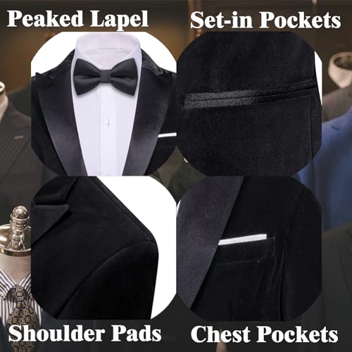 Barry.Wang Velvet Mens Blazer Mardi Gras Sport Coat Brooch Regular Fit Tuxedo Peaked Lapel Suit Jacket Carnival Parade3