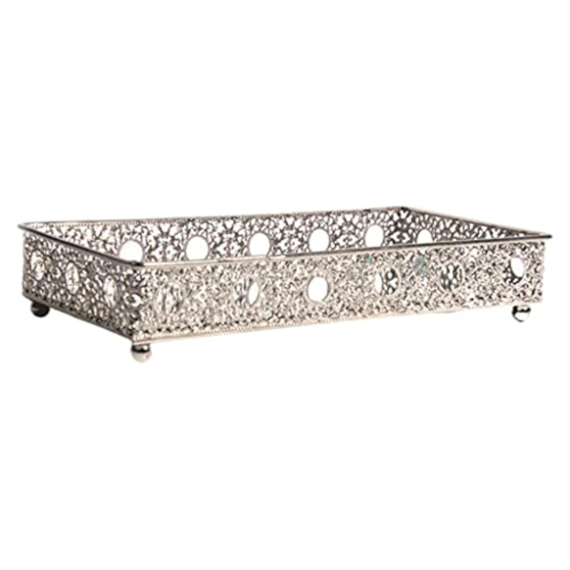 Modern Jewelry Dish Tray Vanity Trinket Plate, Mirrored Holder Decor Silver