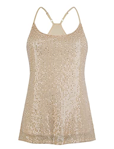 Prettyguide Womens Sparkly Tank Top Shimmer Glam Sequin Camisole Party Vest Tops Champagne M #TOP4