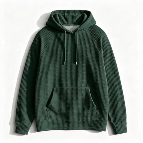 Mens Waffle Pullover Hoodie Kangaroo Pocket Drawstring Casual Outdoor Top - image 4