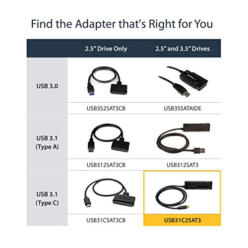 Startech.com Usb C To Sata Adapter Cable - For 2.5 / 3.5” Sata Drives - 10Gbps - Usb 3.1 - Sata To Usb Adapter - External Hard Drive Cable (Usb31C2Sat3) #TOP5