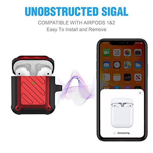 Maxjoy For Airpods 2 Case Cover, Airpods Protective Case Rugged Full-Body Hard Shell Shockproof Cover With Keychain Compatible With Apple Airpods 2 1 Charging Case (Front Led Visible), Red #TOP1