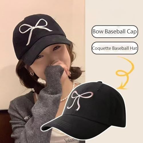 Image of Coquette Baseball Hat Bow Baseball Cap Ponytail Hat for Women Cute Distressed Cap Funny Trucker Hats for Women