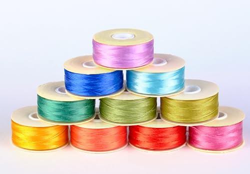 10 Bobbins Nymo Nylon Beading Thread Size D for Delica and Seed Beads - 64 Yards Each Bobbin - Assortment - Color POP Mix