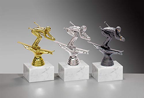 Henecka ⛷ Ski-Pokal, Ski-Trophäe, Ski Alpin Abfahrt Skifahrer auf Marmorsockel, mit Wunschgravur, wählbar in 3 Farben (Gold) Cover