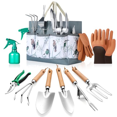9-Piece Gardening Tools Set - Complete Gardening Kit with Heavy-Duty Stainless Hand Tools,...