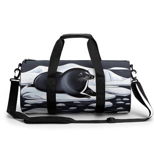 Seals on Ice Gym Bag for Men Women, Sturdy Oxford Cloth Travel Bags with Removable Shoulder Strap, Waterproof Duffel Bag for Fitness, Travel, Yoga