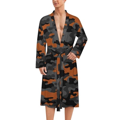 Peignoir de bain homme léger imprimé camouflage gris et orange pour le spa et la détente