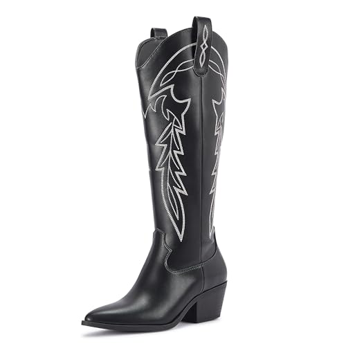 Image of LISYIIZ Women's Cowboy Boots, Knee High Western Pointed Toe Boots