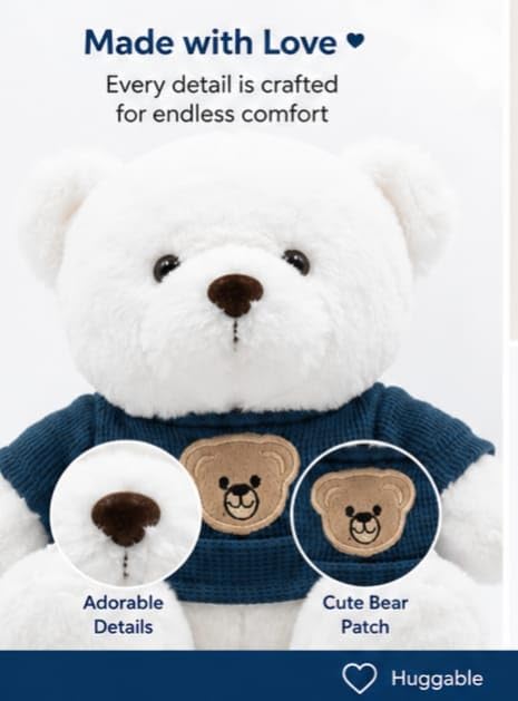 Image of Cute Teddy Bear Soft Toy Plush Stuffed Animal with Sweater for Kids Baby - Soft Huggable Teddy Doll for Cuddling, Birthday Gift & Home Decor 25CM