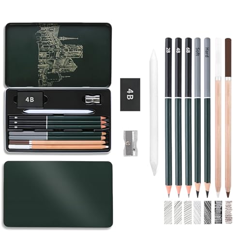 Kzouenzu Crayons Dessin Professionnel [10 Pièces], Set De Crayon Graphite - Mixte, Avec Boîte En Fer Boîte