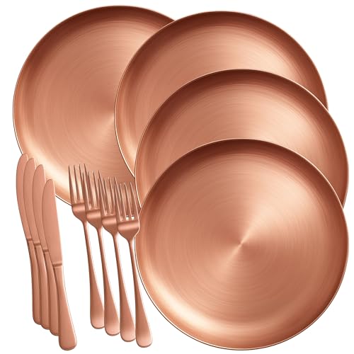 Stainless Steel Dinnerware Set – 12 Pieces: Includes 4 plates, 4 forks, and 4 knives. Rust-resistant and easy to clean. Perfect for everyday use, family gatherings, picnics, or camping trips