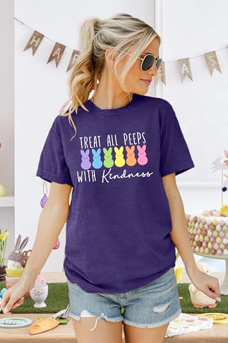 Image of LAZYCHILD Women Easter Teacher Shirts: Funny Treat All with Kindness T-Shirt Bunny Rabbit Tee Tops