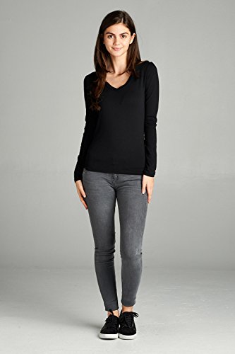 Emmalise Long Sleeve V Neck T Shirt Women-Junior sizes,3pk-black,black,black,Large