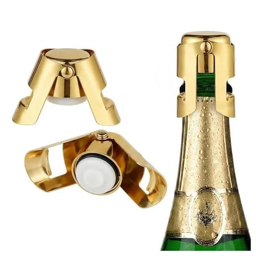 2PCS Champagne Sealer Stopper, 2Pack Stainless Steel Sparkling Wine Bottle Plug Sealer Set with a Short Sealing Plug,Gifts Accessories for Champagne(Light gold)