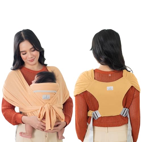 Image of BabbleRoo Baby Wraps Carrier - Baby Essentials Baby Sling Carrier, Secure & Comfortable, Breathable, Easy-to-use, Adjustable XS to XL, Promoting Parent-Child Bonding, Oak Buff
