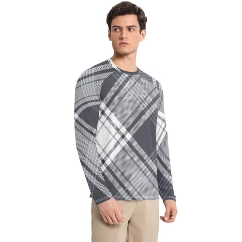 Plaid Dark Blue White UPF 50+ Long Sleeve Sun Shirt Quick Drying Round Neck Rash Guard Long Sleeve Hiking3
