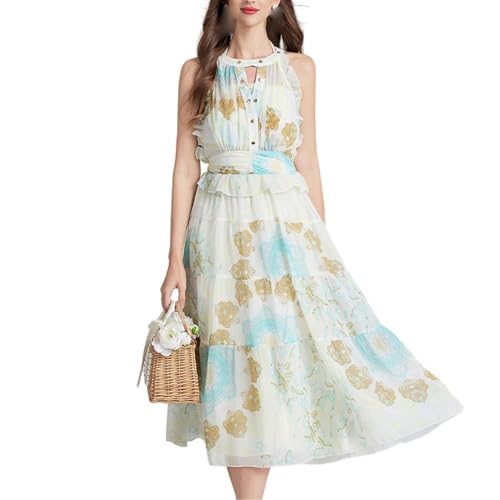 Robe caraco élégante à motif floral sans manches pour femme en tissu fluide