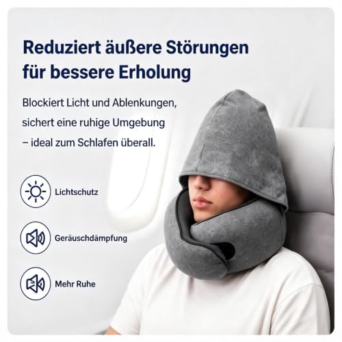 Coussin De Voyage Avion : Oreiller de Voyage avec Capuche à Mémoire de Forme, Coussin Cervical ... – Image 5