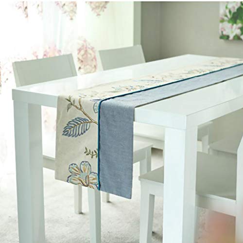 Table Runner Linen Fabric Patchwork Embroidered Table Runner Double Layer, Table Runners For Any Place(Color:blue) (Color : Blue, Size : 35×200Cm) #TOP26