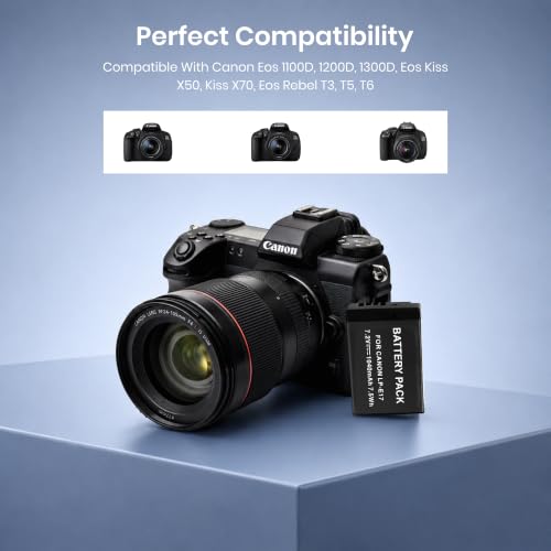 Image of Simpex LP-E10 Rechargeable Camera Battery 7.4V Li-ion Replacement Battery Compatible with Canon EOS 1100D, EOS 1200D, EOS 1300D, EOS Kiss X50, Kiss X70, EOS Rebel T3, T5 & T6 DSLR Cameras(Black)