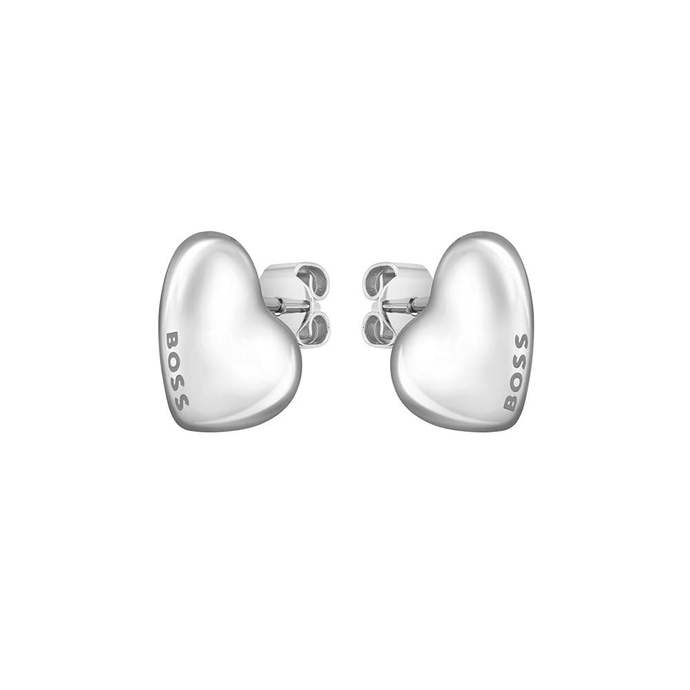BOSS Ladies Honey Stainless Steel Heart Earrings, Silver, Women