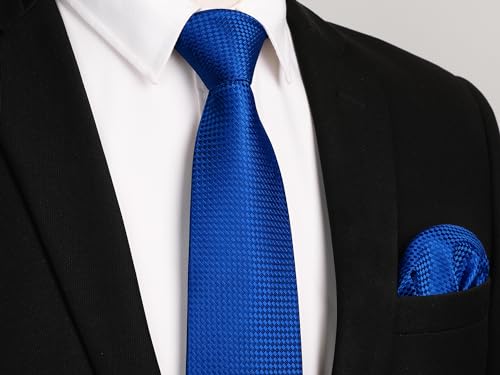 Image of HISDERN Ties for Men Solid Houndstooth Neckties Handkerchief Formal Business Tie & Pocket Square Set Wedding Party