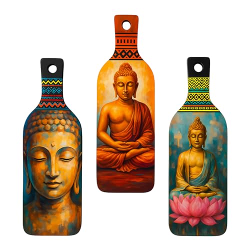 Image of Giftoday Meditating Gautam Buddha Wooden Wall Hanging for Home Kitchen Decor | Decoration Items for Livingroom | Modern Artwork Item for Office, Hallway | Decorative Mdf Wall Hanger Artwork (Set of 3)