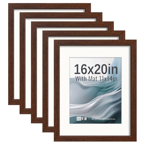 Image of VCK 16x20 Picture Frame 5 Pack, Brown Exclusive Wood, HD Glass, for Artwork