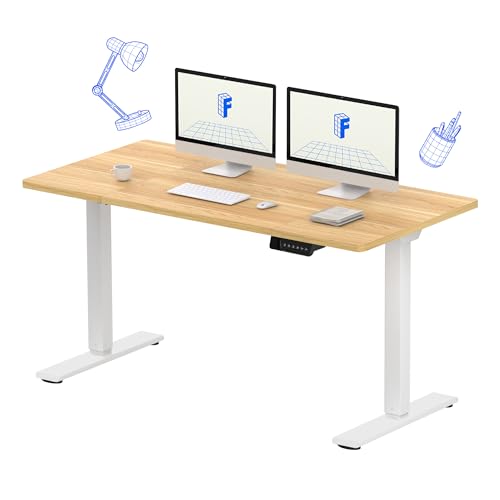 FLEXISPOT Scrivania Sollevabile Elettrica Tavolo Regolabile in Altezza 140x70 cm con 2 Motori Potenti Scrivania Stabile Scrivania Elettrica Regolabile in Altezza con Funzione di Memoria (Bianco+Acero)