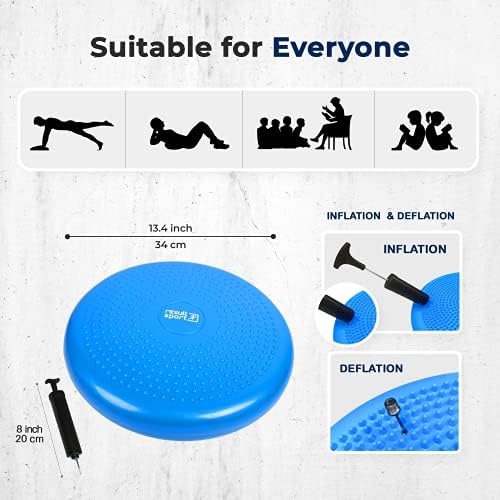 ResultSport Balance Wobble Cushion Exerciser with PUMP and A3 Poster, Stability active exercise for Adults and Kids. Core balancing training and improve sitting posture