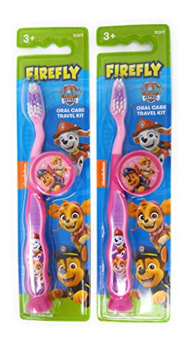 (Pack of 2) Firefly Nickelodeon Paw Patrol Kids Toothbrushes with Suction Cup and Toothbrush Cap - for Girls 3+ yrs. (Pink)