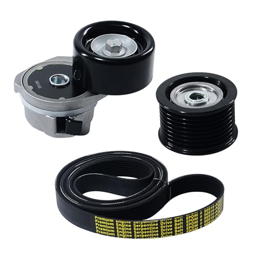Image of Serpentine Belt Drive Component Kit with Tensioner and Idler Pulley Fit 2007-2021 Toyota Tundra, 2008-2022 Sequoia, 2008-2021 Land Cruiser, Lexus GX460 LX570, V8 4.6L 5.7L, Replace 90K-39185